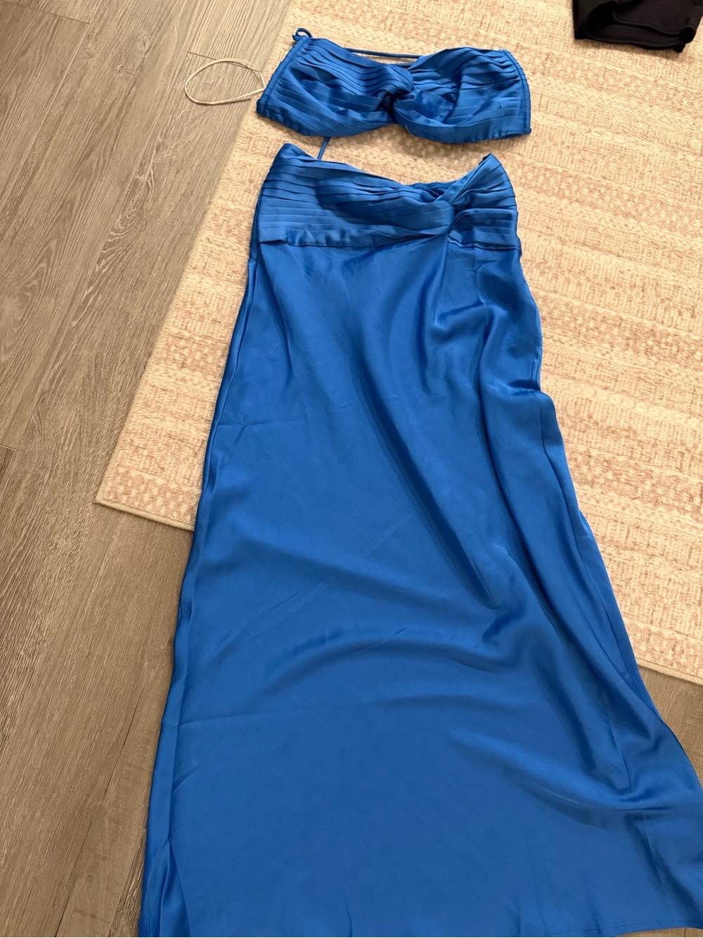 Hello Molly Royal Blue Strapless Satin Maxi Dress